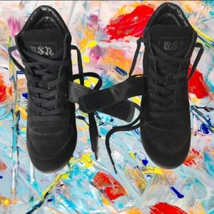 ASH Bowie Suede Leather Wedge Trainers - Black